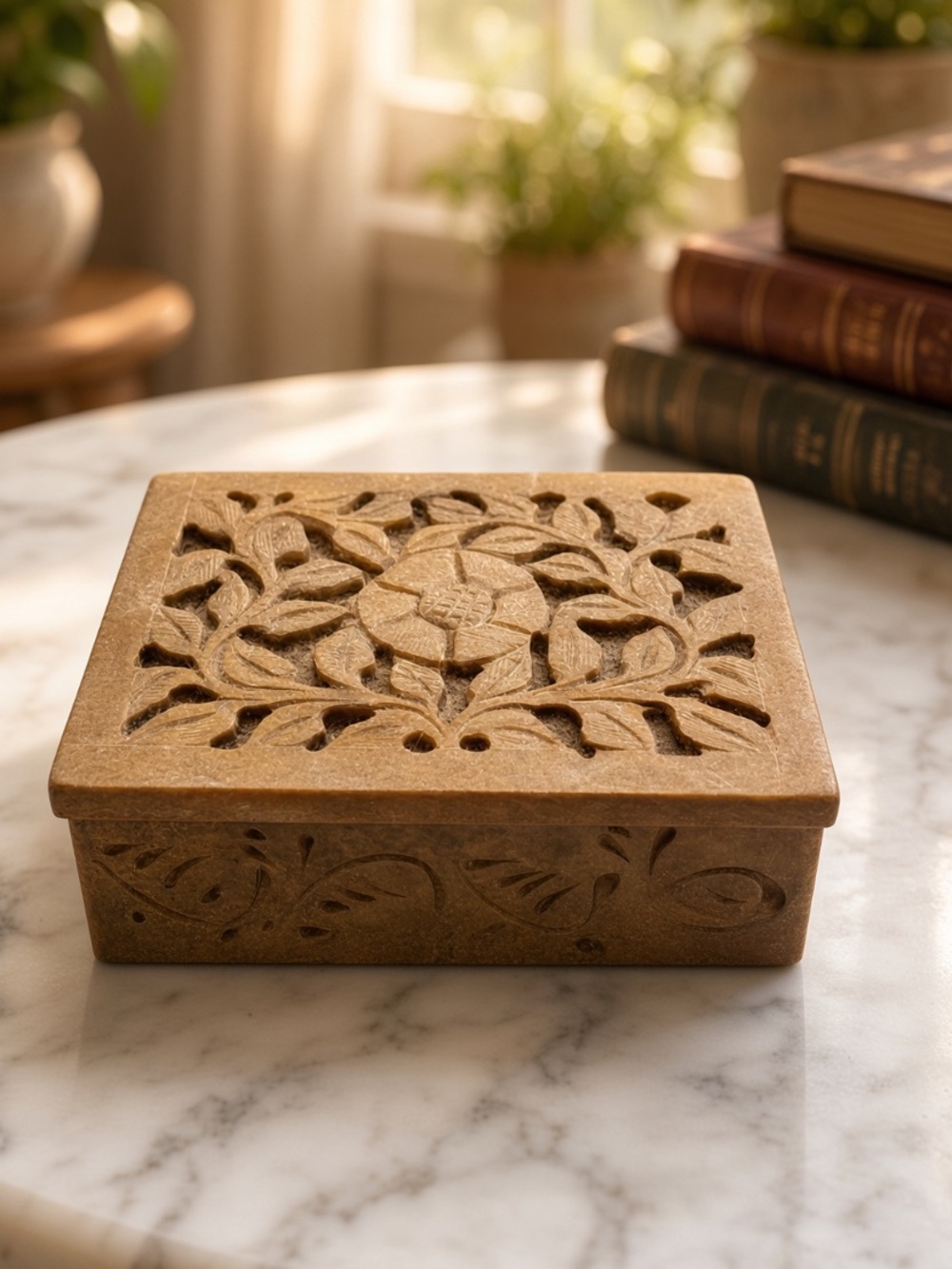 Vintage hand-carved soapstone trinket box